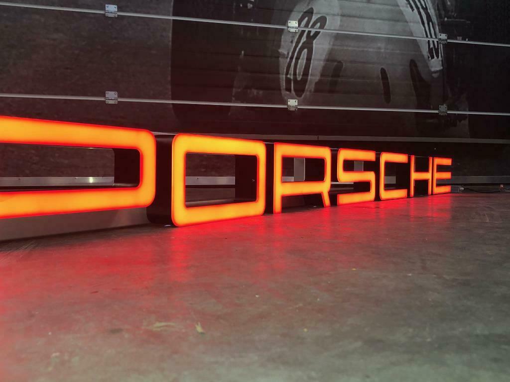 2003 Porsche official dealership very long illuminated sign