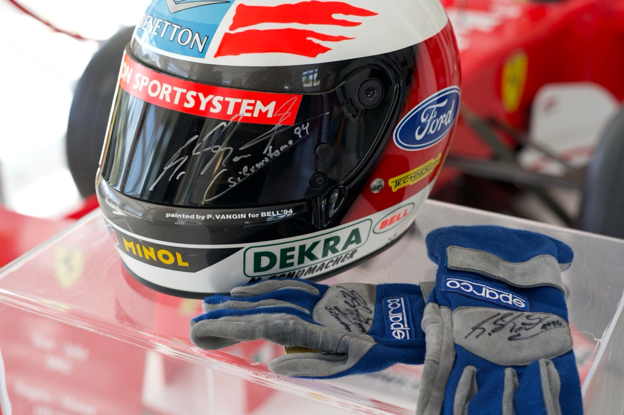1994 Michael Schumacher Silverstone Grand Prix Race Used Helmet and Gloves