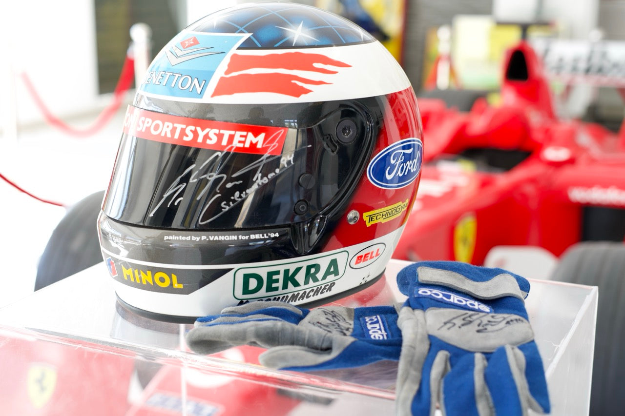 1994 Michael Schumacher Silverstone Grand Prix Race Used Helmet and Gloves