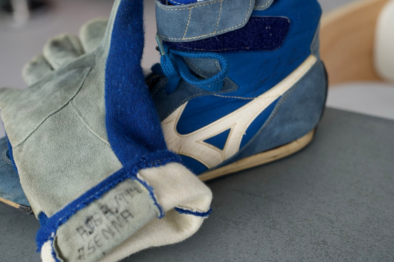 1994 Ayrton Senna matching shoes and gloves signed AIDA GP