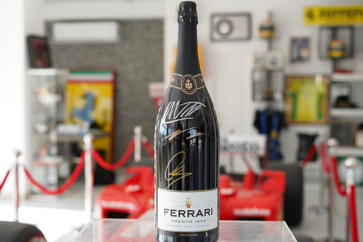 2021 Spanish GP Official Ferrari Trento Podium Bottle Signed by Hamilton, Verstappen & Bottas