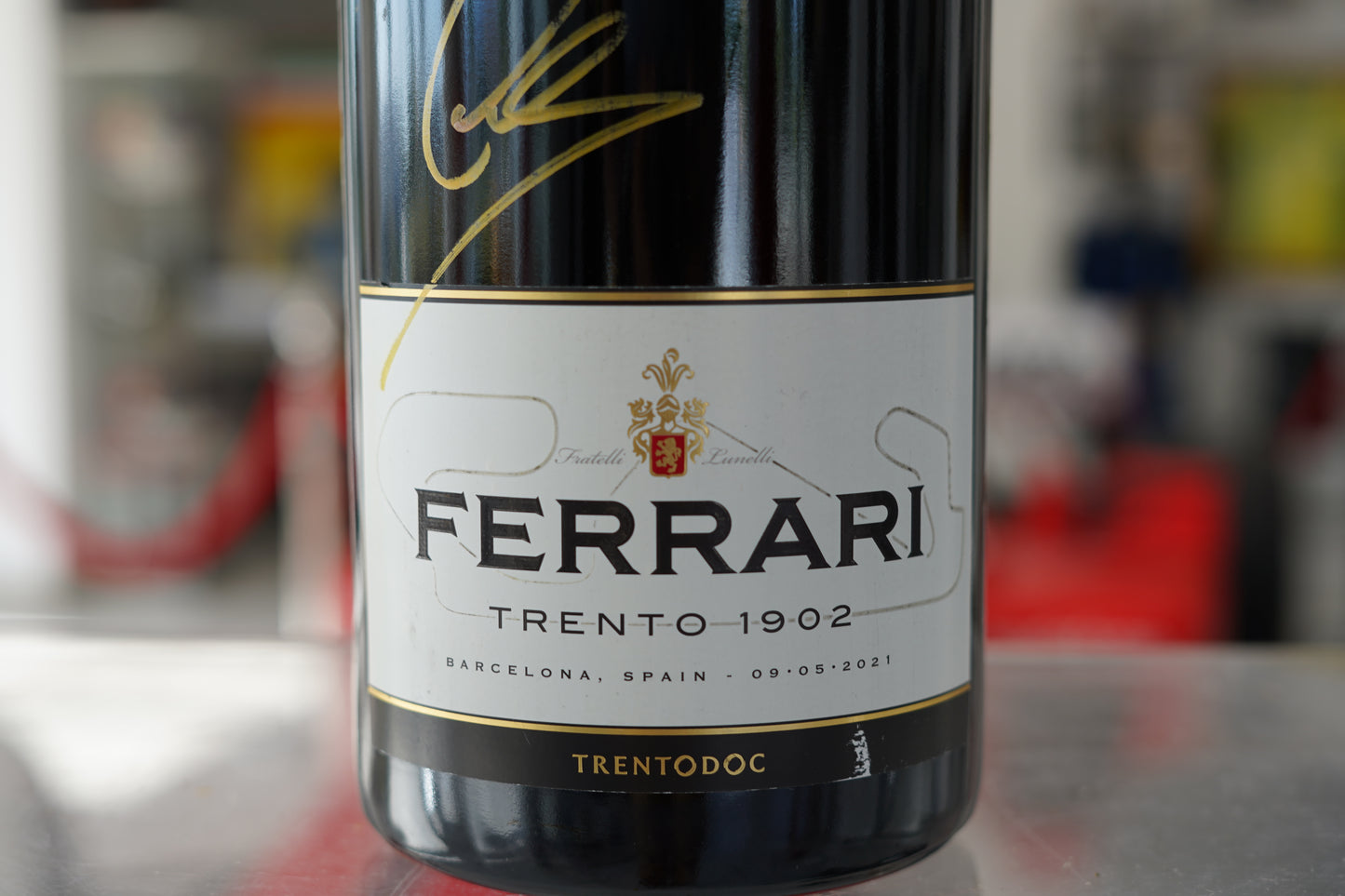 2021 Spanish GP Official Ferrari Trento Podium Bottle Signed by Hamilton, Verstappen & Bottas