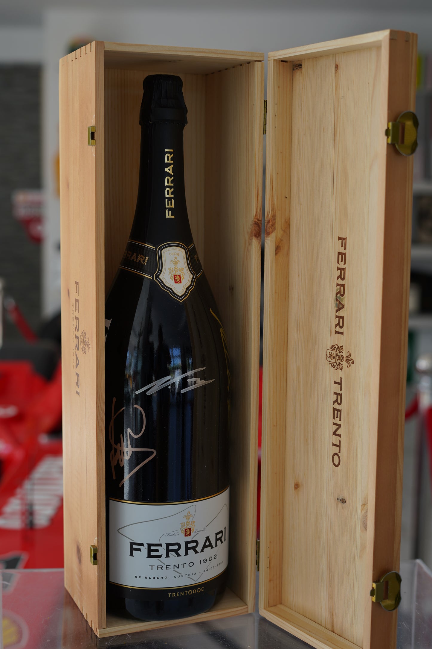 2021 Austrian GP Official Ferrari Trento Podium Bottle Signed by Verstappen, Hamilton & Bottas