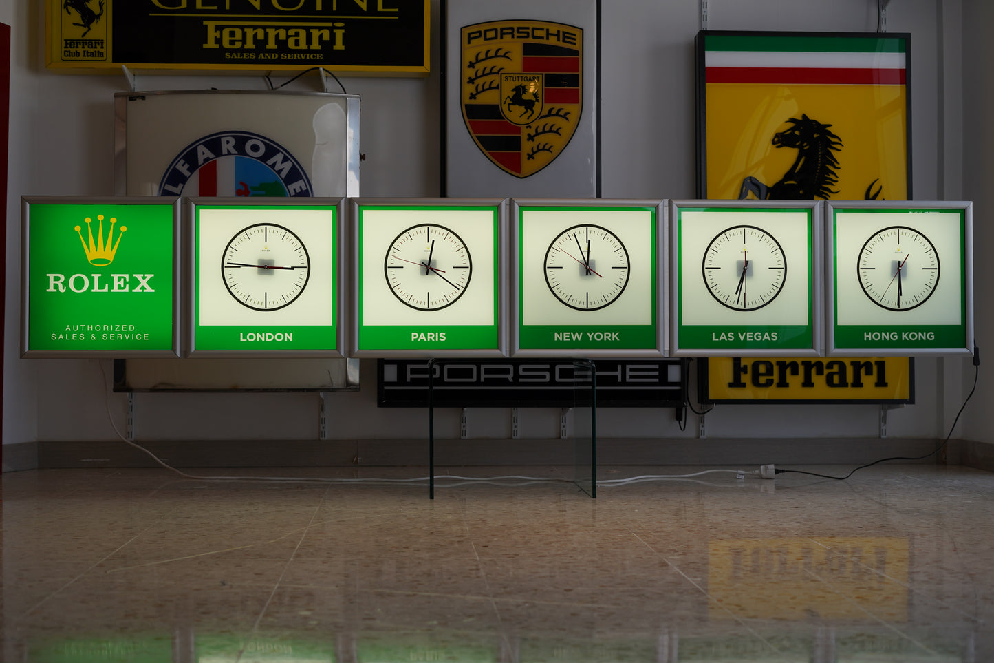 1990s Rolex World Clock official dealer illuminated sign