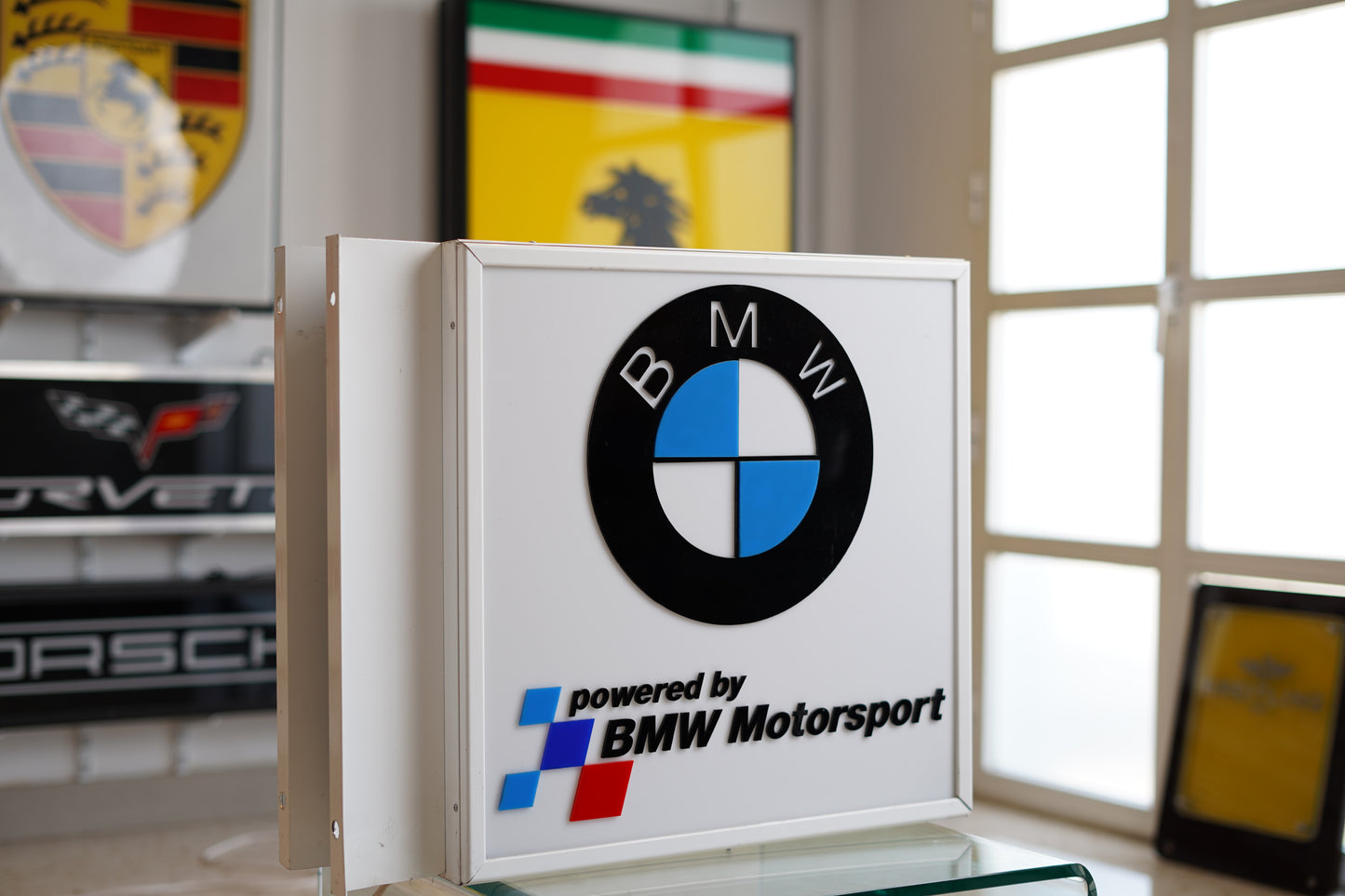 2000s BMW Motorsport dealership illuminated double side 3D sign