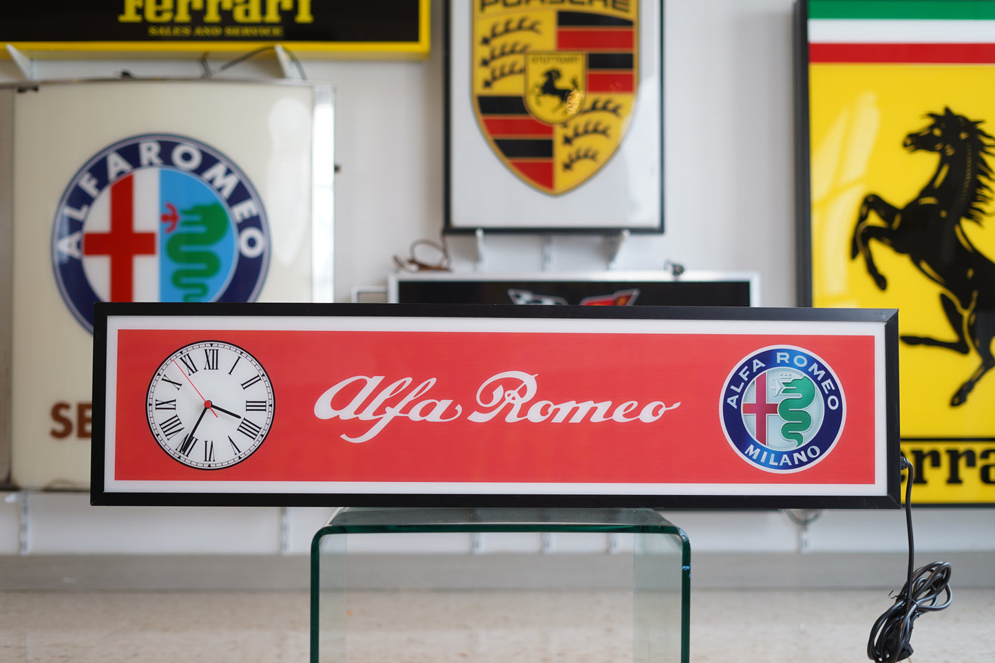 2000s Alfa Romeo dealer illuminated sign and clock