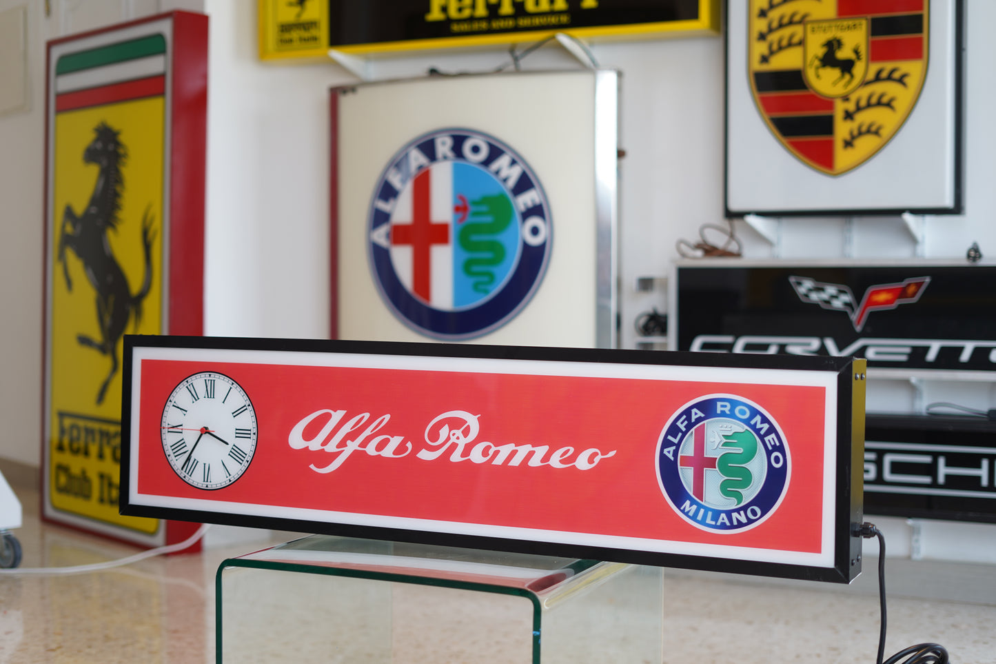 2000s Alfa Romeo dealer illuminated sign and clock