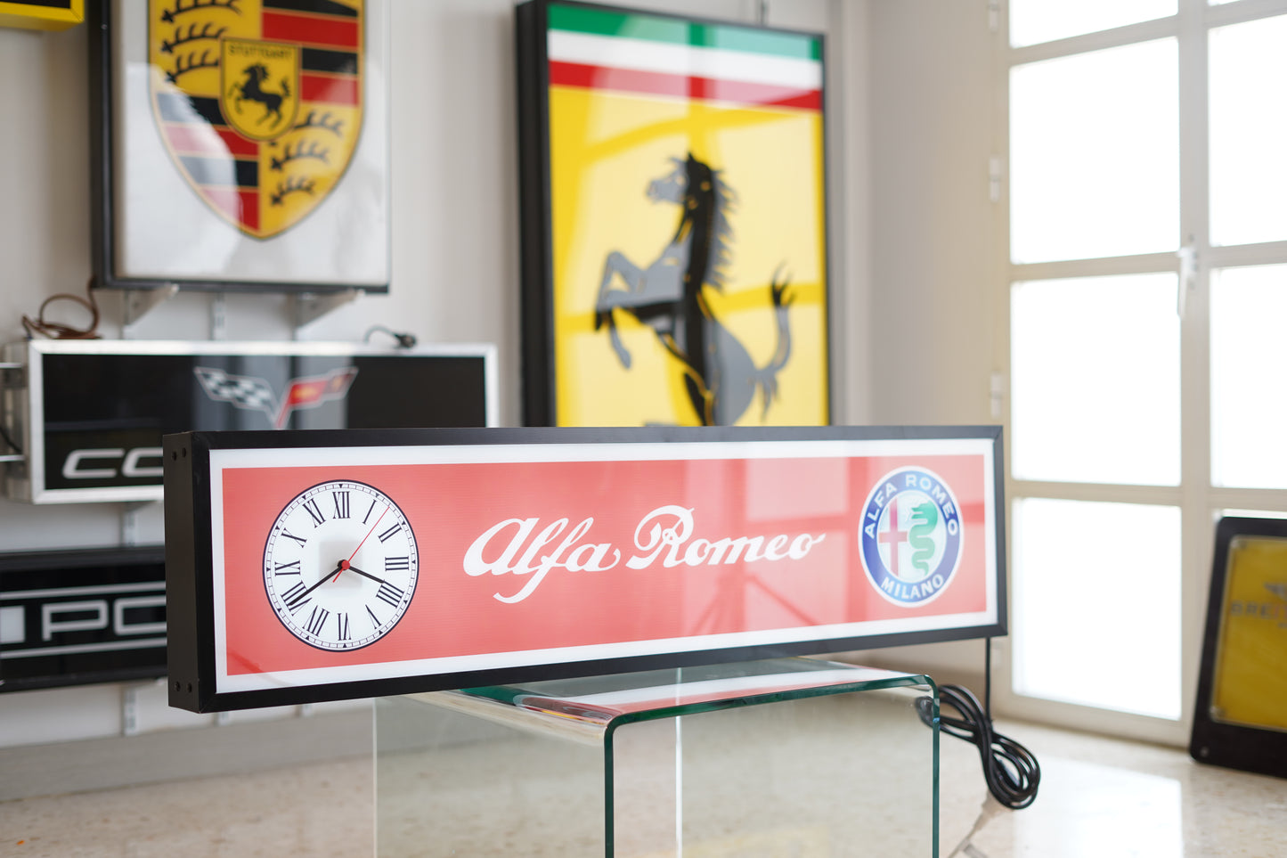 2000s Alfa Romeo dealer illuminated sign and clock