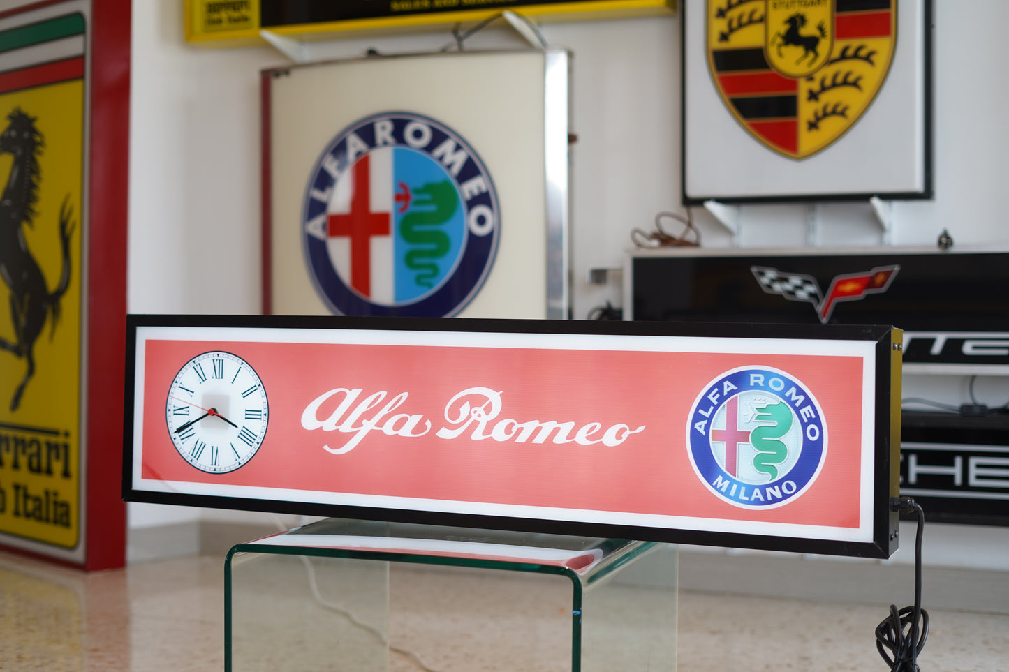2000s Alfa Romeo dealer illuminated sign and clock