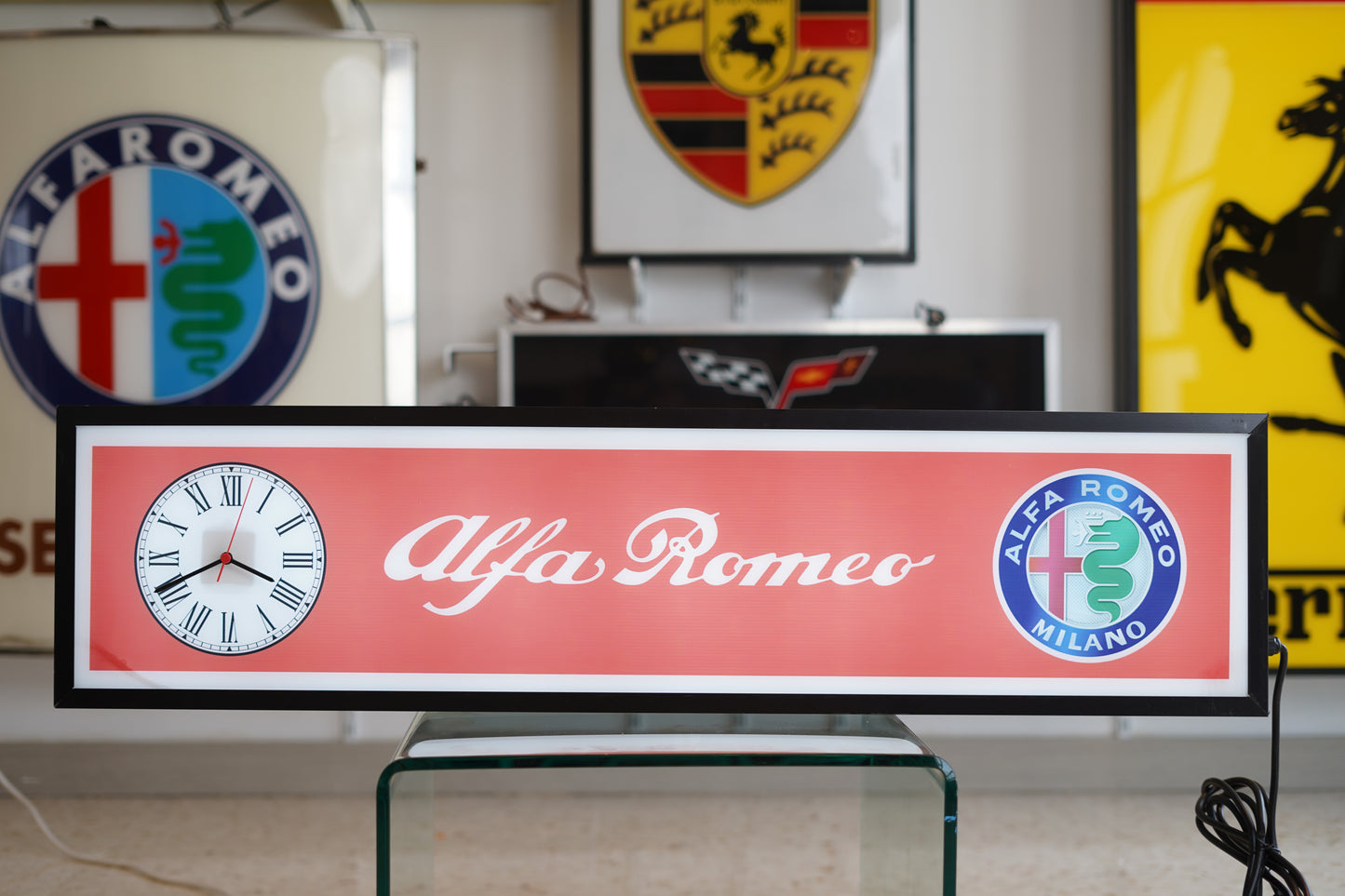 2000s Alfa Romeo dealer illuminated sign and clock