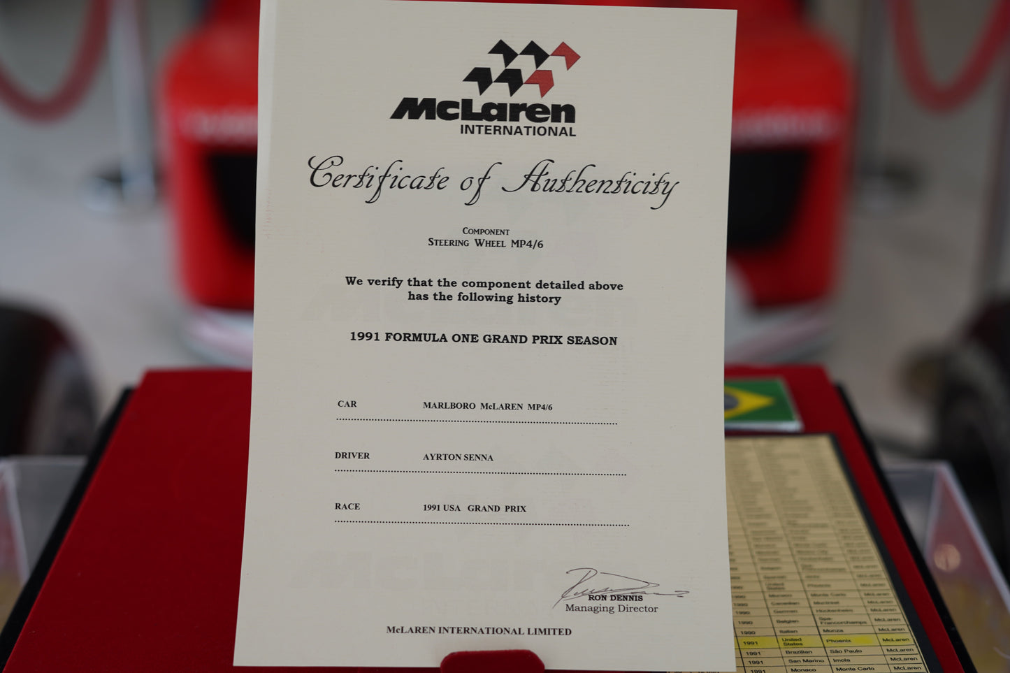 1991 Ayrton Senna McLaren MP6/4 Steering Wheel Signed