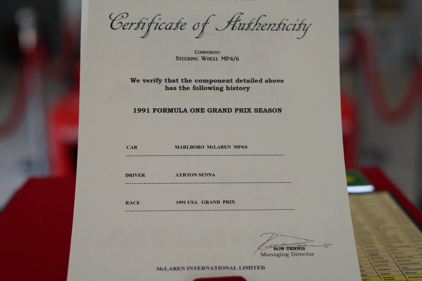 1991 Ayrton Senna McLaren MP6/4 Steering Wheel Signed