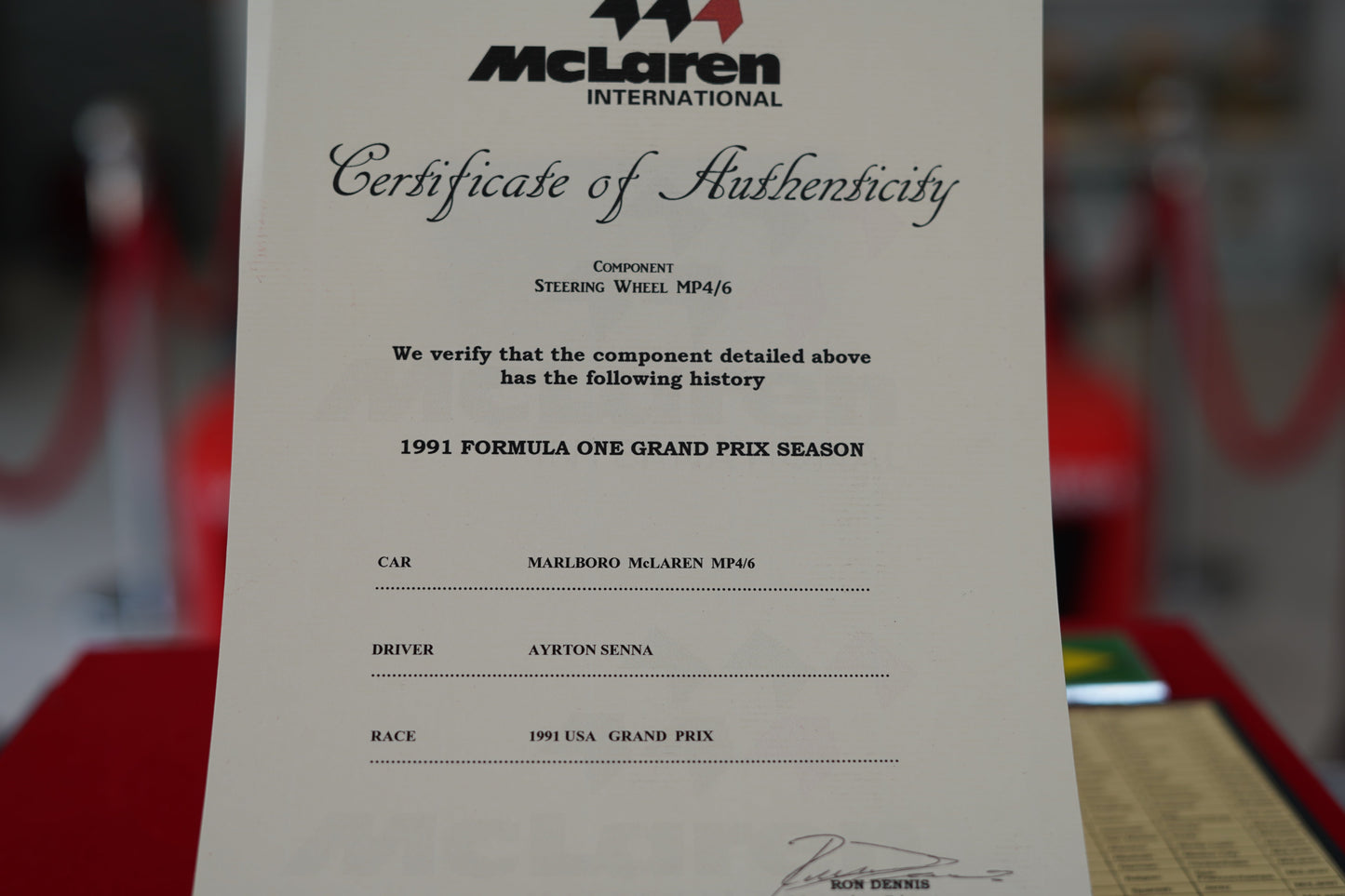 1991 Ayrton Senna McLaren MP6/4 Steering Wheel Signed