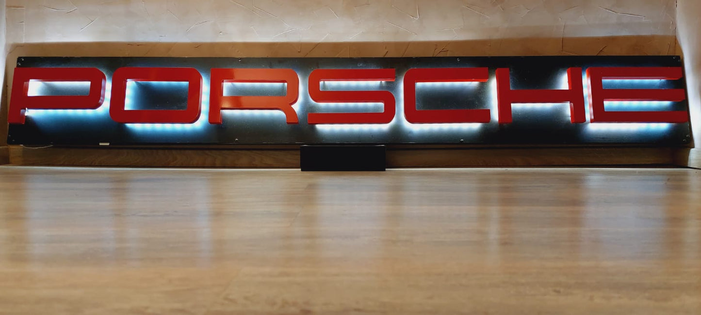 2000s Porsche dealership illuminated wall sign