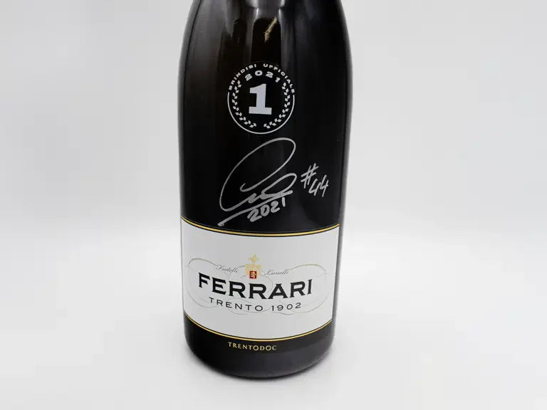 2021 Lewis Hamilton | Signed Ferrari Trento 1st Place Champagne Bottle and Silverstone Podium Cap