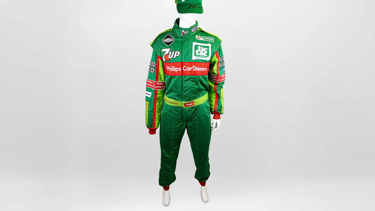 1991 Michael Schumacher Jordan Grand Prix Racing Formula 1 Stand 21 Replica Racing Suit and Cap