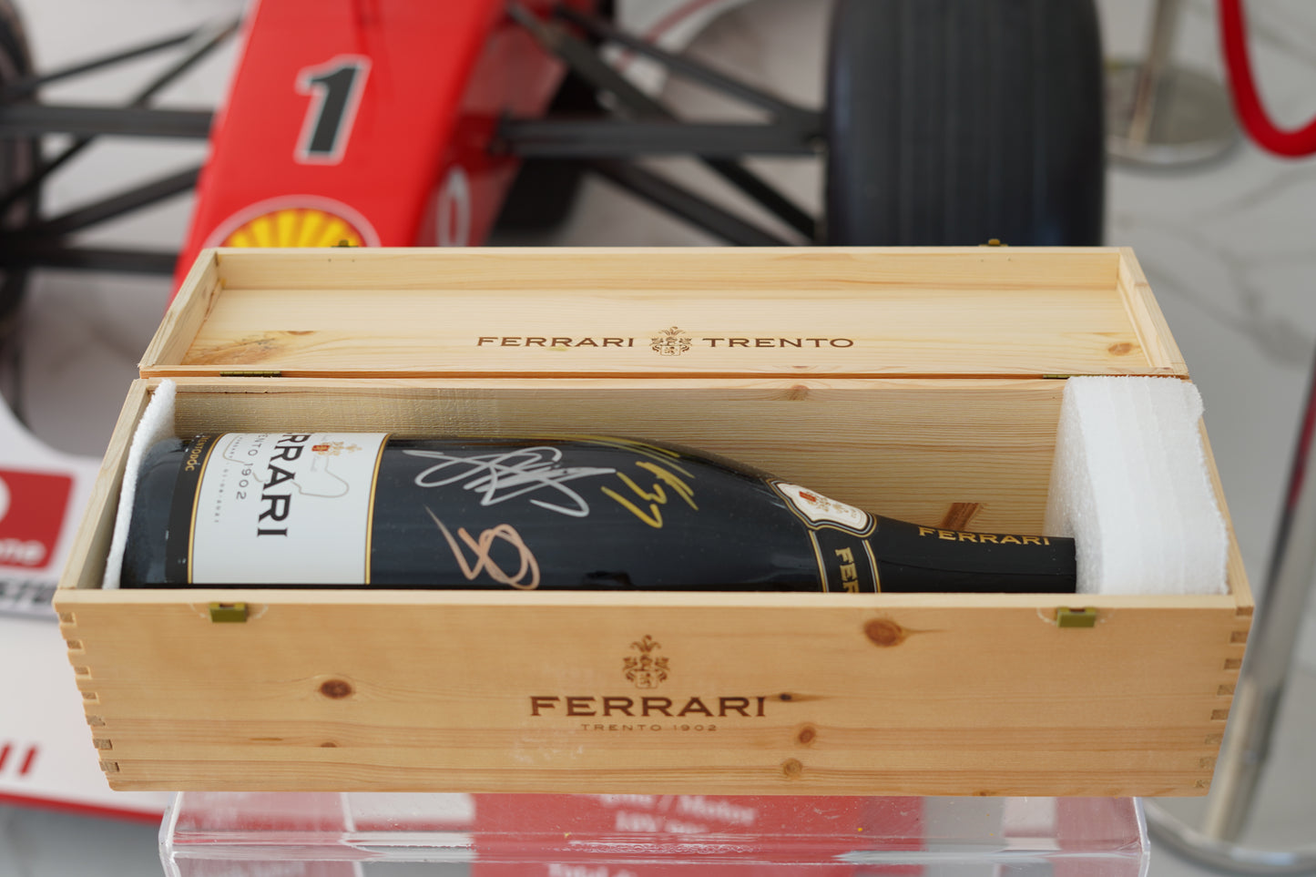 2021 Hungaria GP Official Ferrari Trento Podium Bottle Signed by Ocon, Hamilton and Sainz