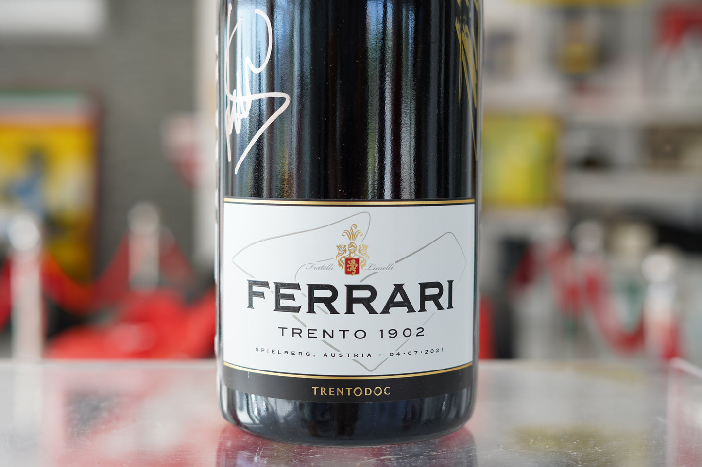 2021 Austrian GP Official Ferrari Trento Podium Bottle Signed by Verstappen, Hamilton & Bottas