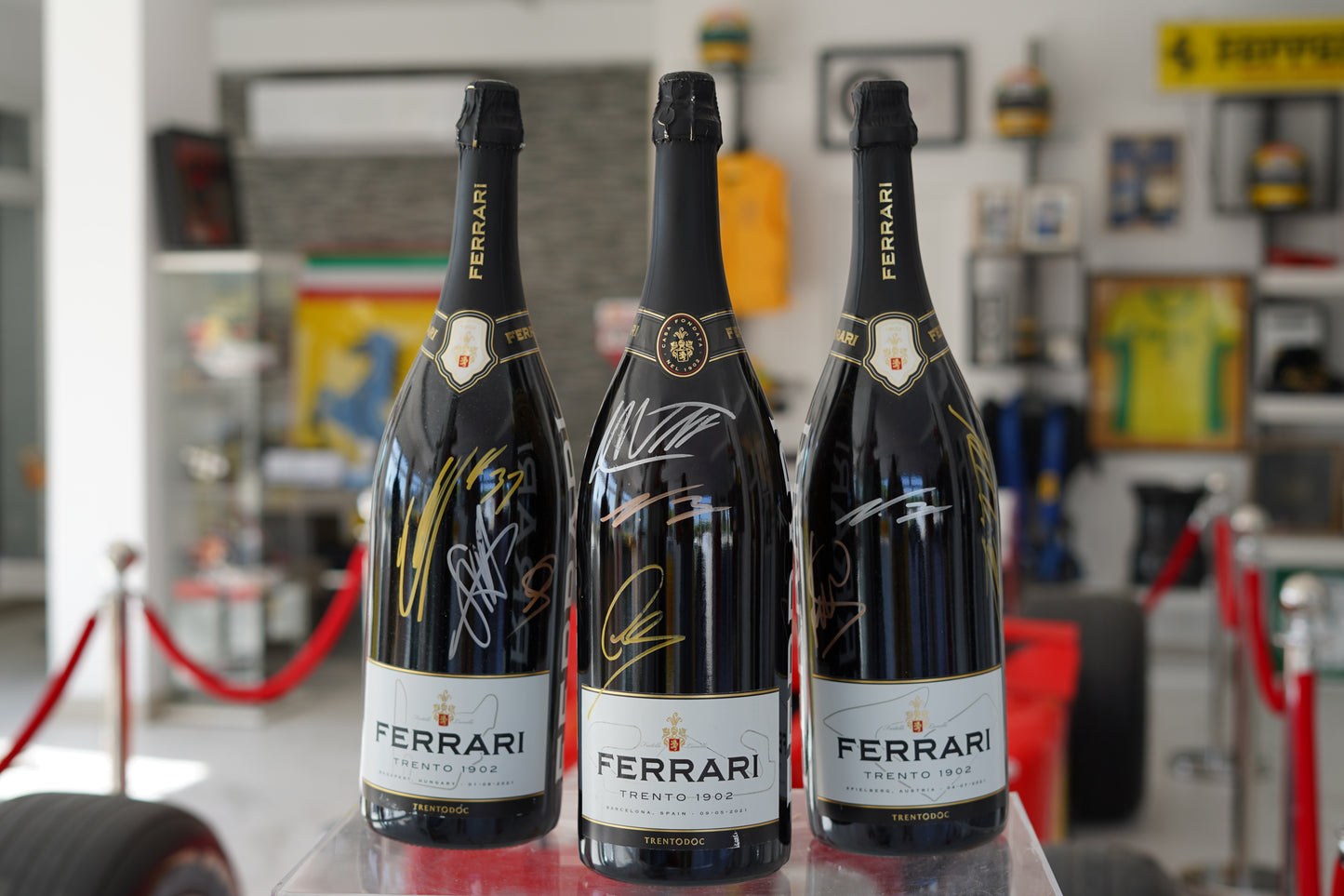 2021 Spanish GP Official Ferrari Trento Podium Bottle Signed by Hamilton, Verstappen & Bottas