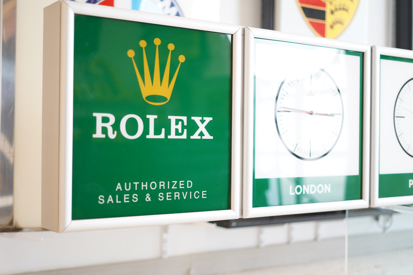 1990s Rolex World Clock official dealer illuminated sign