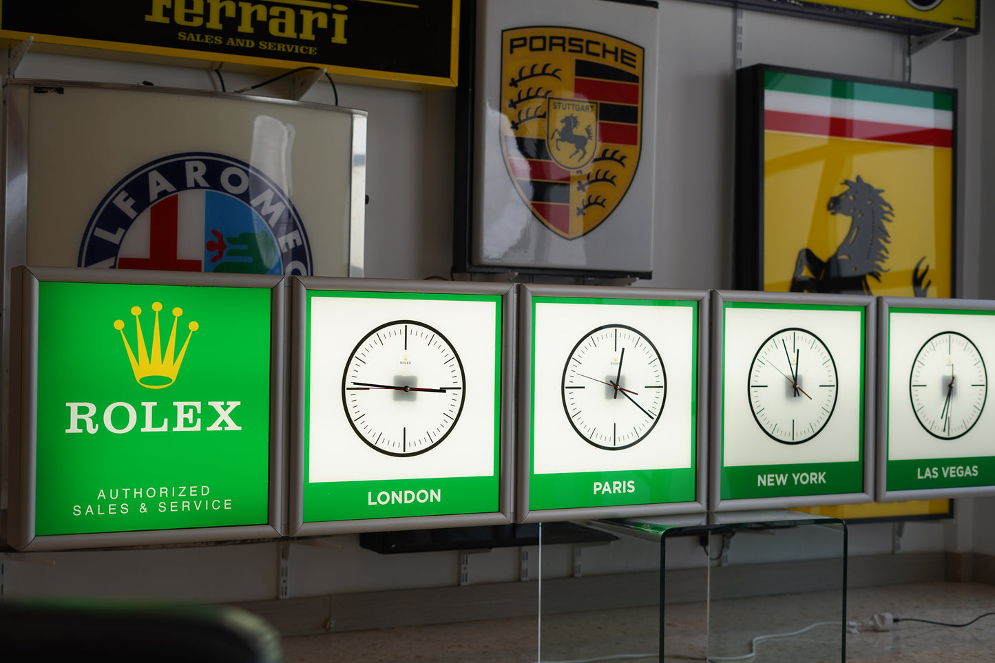 1990s Rolex World Clock official dealer illuminated sign
