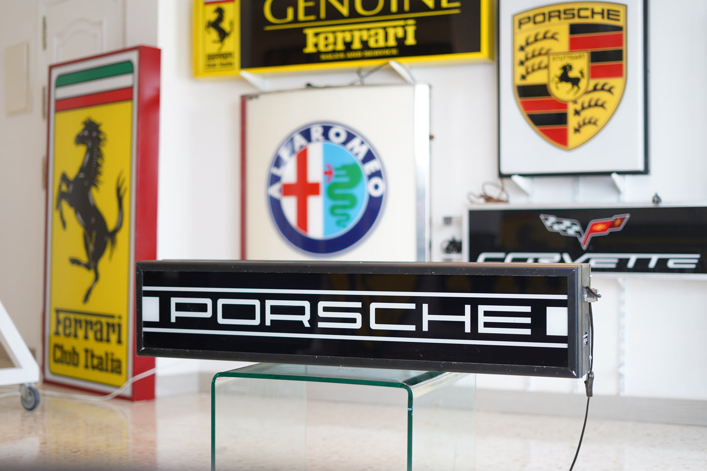 1979 Porsche Racing official dealership illuminated double side sign