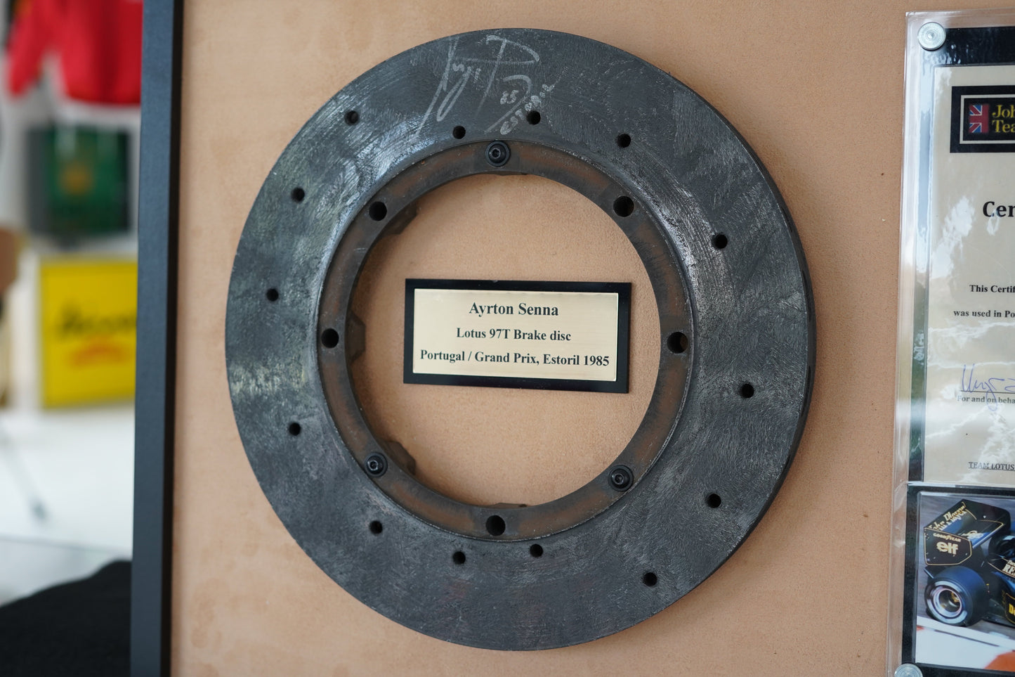 1985 Ayrton Senna Lotus 97T Brake disk signed