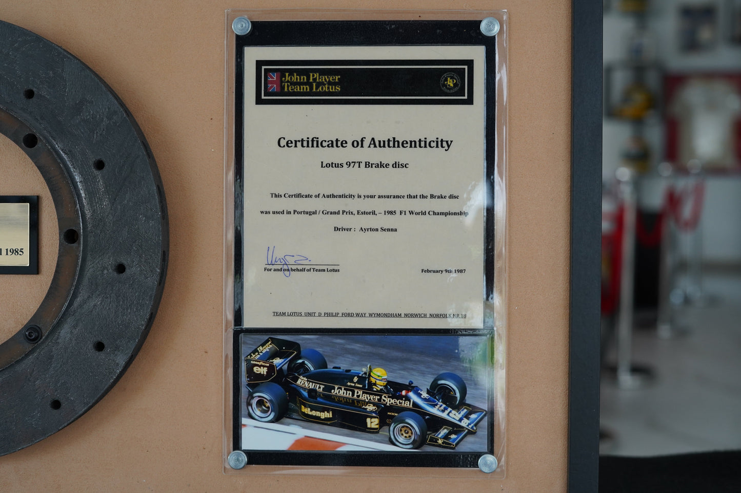 1985 Ayrton Senna Lotus 97T Brake disk signed