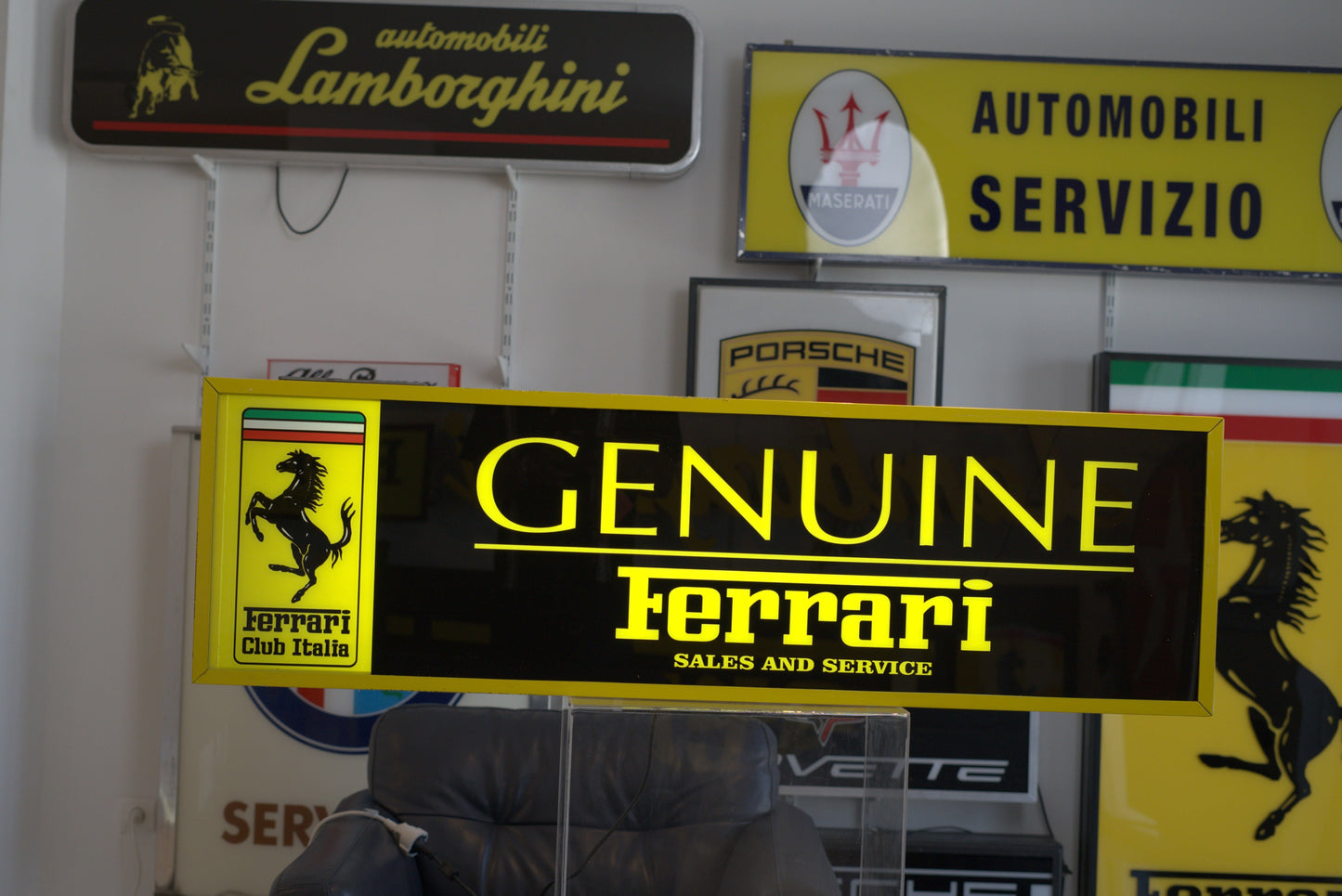 1990s Ferrari Genuine Sales & Services illuminated sign