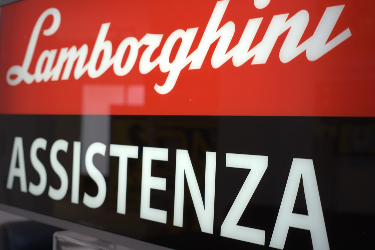2000s Lamborghini dealership illuminated