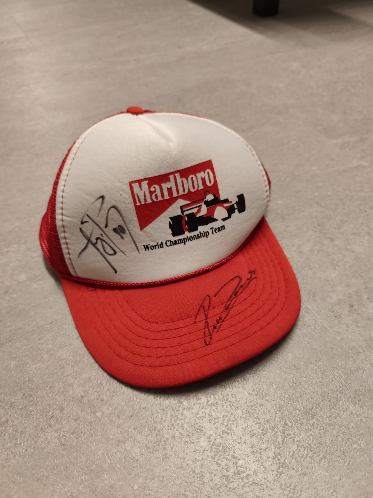 1990 Ayrton Senna and Ron Dennis Signed Marlboro McLaren World Championship Team Cap