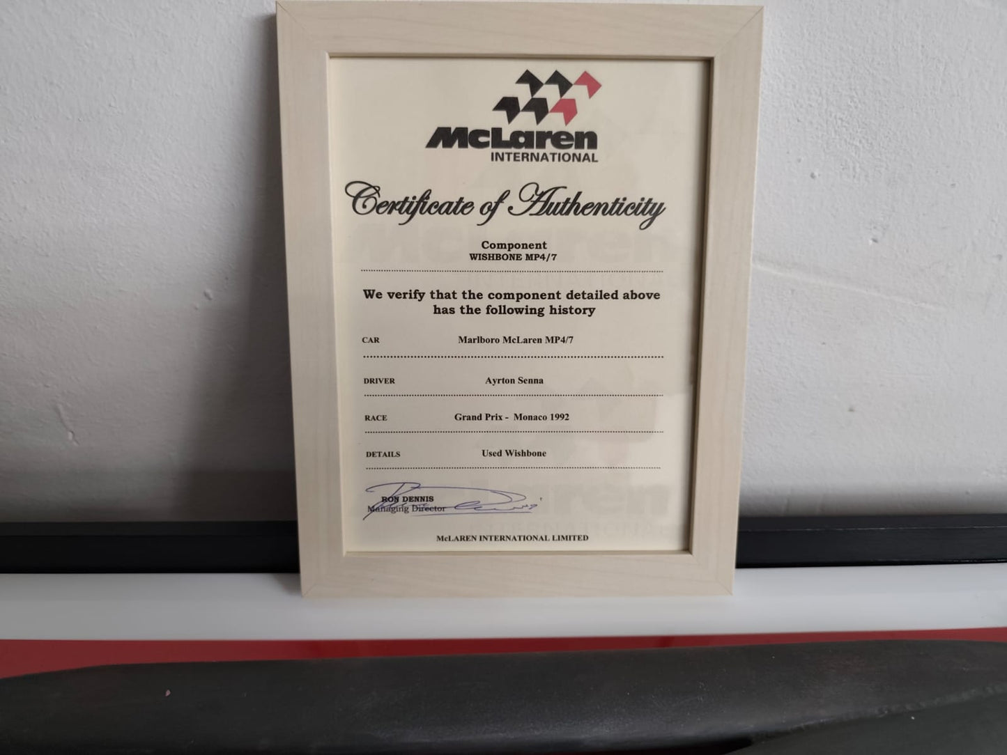 1992 Ayrton Senna wishbone Honda MP4 / 7 signed